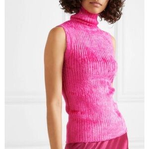 SIES MARJAN Saya Ribbed Chenille Turtleneck Sweater Size Small In Pink Fushia